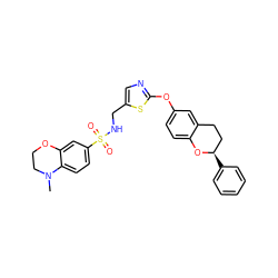 CN1CCOc2cc(S(=O)(=O)NCc3cnc(Oc4ccc5c(c4)CC[C@@H](c4ccccc4)O5)s3)ccc21 ZINC000169710580