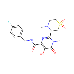 CN1CCS(=O)(=O)C[C@@H]1c1nc(C(=O)NCc2ccc(F)cc2)c(O)c(=O)n1C ZINC000014979248