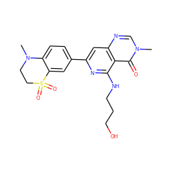 CN1CCS(=O)(=O)c2cc(-c3cc4ncn(C)c(=O)c4c(NCCCO)n3)ccc21 ZINC000144808828