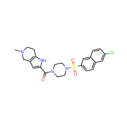 CN1CCc2[nH]c(C(=O)N3CCN(S(=O)(=O)c4ccc5cc(Cl)ccc5c4)CC3)cc2C1 ZINC000013584065