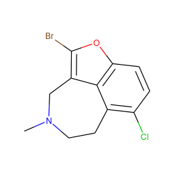 CN1CCc2c(Cl)ccc3oc(Br)c(c23)C1 ZINC000027197433