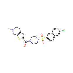 CN1CCc2cc(C(=O)N3CCN(S(=O)(=O)c4ccc5cc(Cl)ccc5c4)CC3)sc2C1 ZINC000013584080