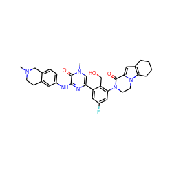 CN1CCc2cc(Nc3nc(-c4cc(F)cc(N5CCn6c(cc7c6CCCC7)C5=O)c4CO)cn(C)c3=O)ccc2C1 ZINC000116055152