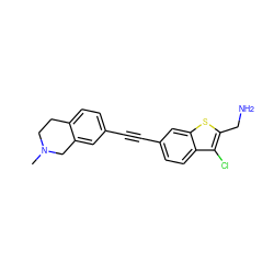 CN1CCc2ccc(C#Cc3ccc4c(Cl)c(CN)sc4c3)cc2C1 ZINC000072109294