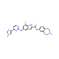 CN1CCc2ccc(NC(=O)c3cc4cc(Nc5nccc(-c6cn(C)cn6)n5)cc(Cl)c4[nH]3)cc2CC1 ZINC000205651530