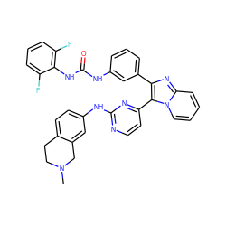 CN1CCc2ccc(Nc3nccc(-c4c(-c5cccc(NC(=O)Nc6c(F)cccc6F)c5)nc5ccccn45)n3)cc2C1 ZINC000072176058