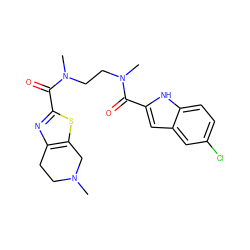 CN1CCc2nc(C(=O)N(C)CCN(C)C(=O)c3cc4cc(Cl)ccc4[nH]3)sc2C1 ZINC000071329688