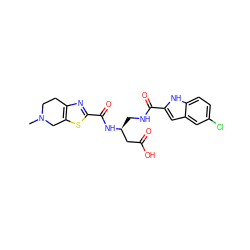 CN1CCc2nc(C(=O)N[C@@H](CNC(=O)c3cc4cc(Cl)ccc4[nH]3)CC(=O)O)sc2C1 ZINC000071318909