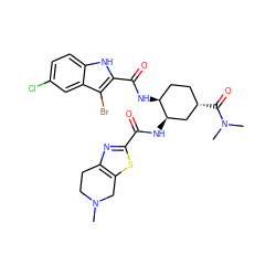 CN1CCc2nc(C(=O)N[C@@H]3C[C@@H](C(=O)N(C)C)CC[C@@H]3NC(=O)c3[nH]c4ccc(Cl)cc4c3Br)sc2C1 ZINC000049756987