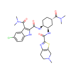 CN1CCc2nc(C(=O)N[C@@H]3C[C@@H](C(=O)N(C)C)CC[C@@H]3NC(=O)c3[nH]c4ccc(Cl)cc4c3C(=O)N(C)C)sc2C1 ZINC000049756202