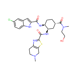 CN1CCc2nc(C(=O)N[C@@H]3C[C@@H](C(=O)N(C)CCO)CC[C@@H]3NC(=O)c3cc4cc(Cl)ccc4[nH]3)sc2C1 ZINC000044430669