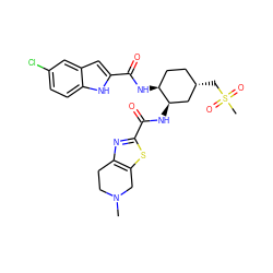 CN1CCc2nc(C(=O)N[C@@H]3C[C@@H](CS(C)(=O)=O)CC[C@@H]3NC(=O)c3cc4cc(Cl)ccc4[nH]3)sc2C1 ZINC000044431450