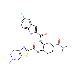 CN1CCc2nc(C(=O)N[C@@H]3CC[C@@H](C(=O)N(C)C)C[C@@H]3NC(=O)c3cc4cc(Cl)ccc4[nH]3)sc2C1 ZINC000049889158