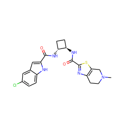 CN1CCc2nc(C(=O)N[C@@H]3CC[C@H]3NC(=O)c3cc4cc(Cl)ccc4[nH]3)sc2C1 ZINC000028948621