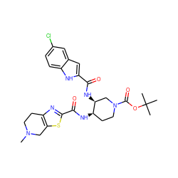 CN1CCc2nc(C(=O)N[C@@H]3CCN(C(=O)OC(C)(C)C)C[C@@H]3NC(=O)c3cc4cc(Cl)ccc4[nH]3)sc2C1 ZINC000029128651