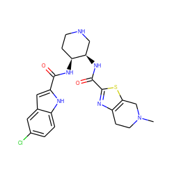 CN1CCc2nc(C(=O)N[C@@H]3CNCC[C@@H]3NC(=O)c3cc4cc(Cl)ccc4[nH]3)sc2C1 ZINC000029128648