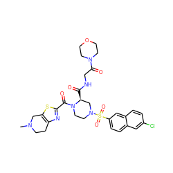 CN1CCc2nc(C(=O)N3CCN(S(=O)(=O)c4ccc5cc(Cl)ccc5c4)C[C@@H]3C(=O)NCC(=O)N3CCOCC3)sc2C1 ZINC000026743468