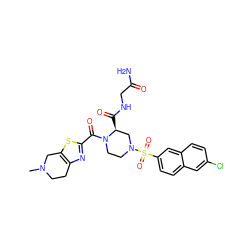 CN1CCc2nc(C(=O)N3CCN(S(=O)(=O)c4ccc5cc(Cl)ccc5c4)C[C@@H]3C(=O)NCC(N)=O)sc2C1 ZINC000026743463