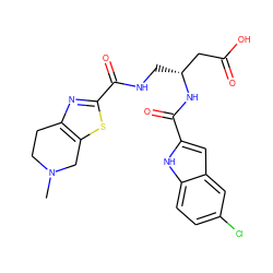 CN1CCc2nc(C(=O)NC[C@H](CC(=O)O)NC(=O)c3cc4cc(Cl)ccc4[nH]3)sc2C1 ZINC000071296531