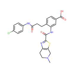 CN1CCc2nc(C(=O)Nc3cc(C(=O)O)ccc3CCC(=O)Nc3ccc(Cl)cc3)sc2C1 ZINC000073163704