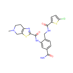 CN1CCc2nc(C(=O)Nc3cc(C(N)=O)ccc3CNC(=O)c3ccc(Cl)s3)sc2C1 ZINC000073168725