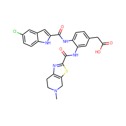 CN1CCc2nc(C(=O)Nc3cc(CC(=O)O)ccc3NC(=O)c3cc4cc(Cl)ccc4[nH]3)sc2C1 ZINC000003963201