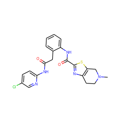 CN1CCc2nc(C(=O)Nc3ccccc3CC(=O)Nc3ccc(Cl)cn3)sc2C1 ZINC000066076155