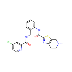 CN1CCc2nc(C(=O)Nc3ccccc3CNC(=O)c3cc(Cl)ccn3)sc2C1 ZINC000066075994