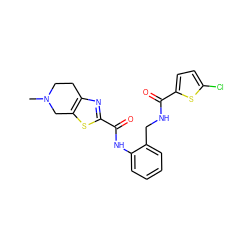 CN1CCc2nc(C(=O)Nc3ccccc3CNC(=O)c3ccc(Cl)s3)sc2C1 ZINC000043198287