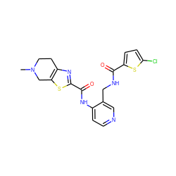 CN1CCc2nc(C(=O)Nc3ccncc3CNC(=O)c3ccc(Cl)s3)sc2C1 ZINC000066066084