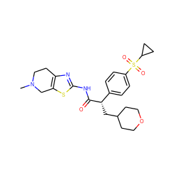 CN1CCc2nc(NC(=O)[C@@H](CC3CCOCC3)c3ccc(S(=O)(=O)C4CC4)cc3)sc2C1 ZINC000049808204