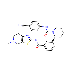 CN1CCc2nc(NC(=O)c3cccc([C@@H]4CCCCN4C(=O)Nc4ccc(C#N)cc4)c3)sc2C1 ZINC000141660512