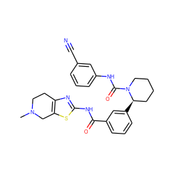 CN1CCc2nc(NC(=O)c3cccc([C@@H]4CCCCN4C(=O)Nc4cccc(C#N)c4)c3)sc2C1 ZINC000220421570