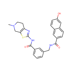 CN1CCc2nc(NC(=O)c3cccc(CNC(=O)c4ccc5cc(O)ccc5c4)c3)sc2C1 ZINC000167952197