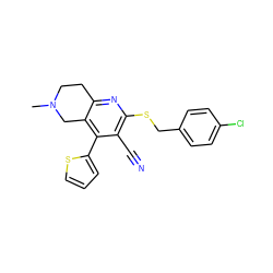 CN1CCc2nc(SCc3ccc(Cl)cc3)c(C#N)c(-c3cccs3)c2C1 ZINC000019597392