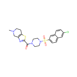 CN1CCc2sc(C(=O)N3CCN(S(=O)(=O)c4ccc5cc(Cl)ccc5c4)CC3)nc2C1 ZINC000013584075