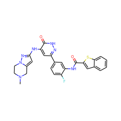 CN1CCn2nc(Nc3cc(-c4ccc(F)c(NC(=O)c5cc6ccccc6s5)c4)n[nH]c3=O)cc2C1 ZINC000139938674