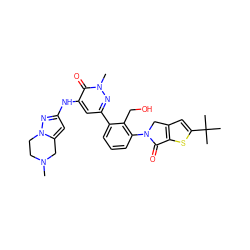 CN1CCn2nc(Nc3cc(-c4cccc(N5Cc6cc(C(C)(C)C)sc6C5=O)c4CO)nn(C)c3=O)cc2C1 ZINC000199976038