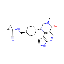 CN1CN([C@H]2CC[C@H](CNC3(C#N)CC3)CC2)c2c(cnc3[nH]ccc23)C1=O ZINC001772618232