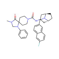 CN1CN(c2ccccc2)C2(CCN(C(=O)NC3C[C@H]4CC[C@H](C3)N4Cc3ccc4cc(F)ccc4c3)CC2)C1=O ZINC000101513485