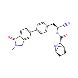 CN1Cc2cc(-c3ccc(C[C@@H](C#N)NC(=O)[C@H]4N[C@@H]5CC[C@H]4C5)cc3)ccc2C1=O ZINC000221930017