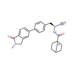 CN1Cc2cc(-c3ccc(C[C@@H](C#N)NC(=O)C45CCC(CC4)CN5)cc3)ccc2C1=O ZINC000169710003