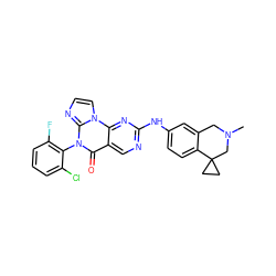 CN1Cc2cc(Nc3ncc4c(=O)n(-c5c(F)cccc5Cl)c5nccn5c4n3)ccc2C2(CC2)C1 ZINC000144010716