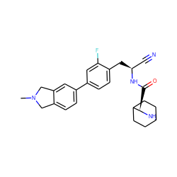 CN1Cc2ccc(-c3ccc(C[C@@H](C#N)NC(=O)[C@H]4NC5CCC4CC5)c(F)c3)cc2C1 ZINC000169709132