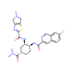 CN1Cc2nc(C(=O)N[C@@H]3C[C@@H](C(=O)N(C)C)CC[C@@H]3NC(=O)c3cc4ccc(Cl)cc4cn3)sc2C1 ZINC000049756541