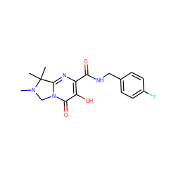 CN1Cn2c(nc(C(=O)NCc3ccc(F)cc3)c(O)c2=O)C1(C)C ZINC000035017552