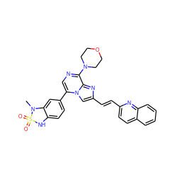 CN1c2cc(-c3cnc(N4CCOCC4)c4nc(/C=C/c5ccc6ccccc6n5)cn34)ccc2NS1(=O)=O ZINC001772574527