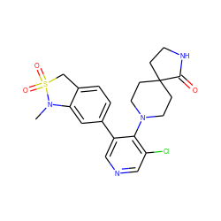 CN1c2cc(-c3cncc(Cl)c3N3CCC4(CCNC4=O)CC3)ccc2CS1(=O)=O ZINC000653846587