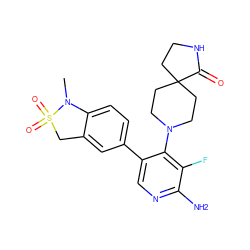 CN1c2ccc(-c3cnc(N)c(F)c3N3CCC4(CCNC4=O)CC3)cc2CS1(=O)=O ZINC000142918134