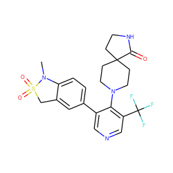 CN1c2ccc(-c3cncc(C(F)(F)F)c3N3CCC4(CCNC4=O)CC3)cc2CS1(=O)=O ZINC000653843521